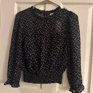 Navy blue floral blouse